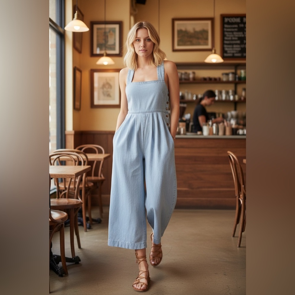 FREE PEOPLE FARA DENIM WIDE LEG JUMPSUIT SOLD OUT STYLE ❤️‍🔥